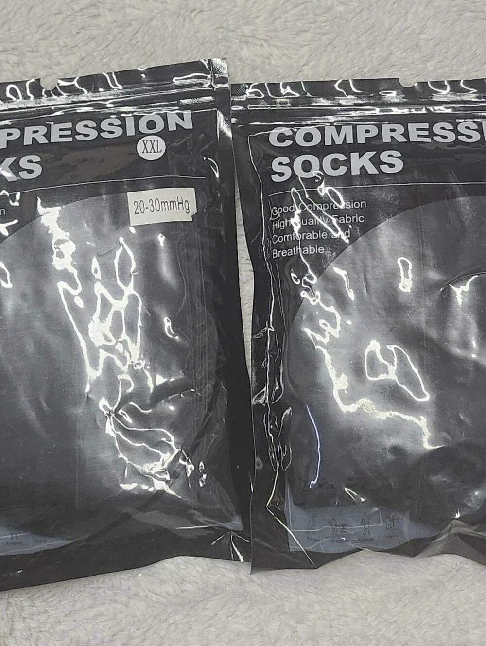 Compression Socks Stockings Thigh High Women Men 20-30 mmHG XXL Black 2 Pairs